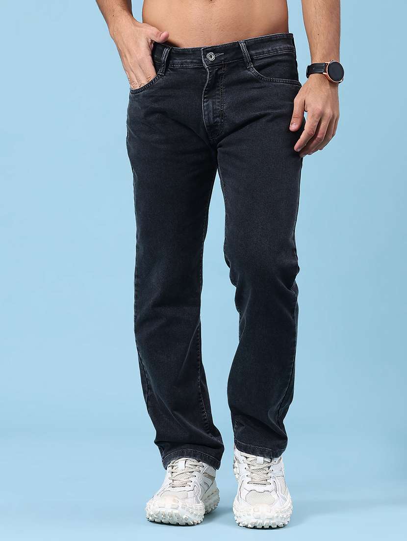 men plain mid rise full length straight jeans