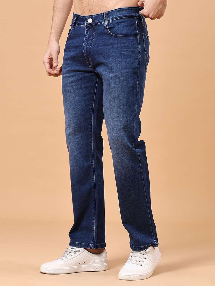 men washed mid rise full length straight fit jeans