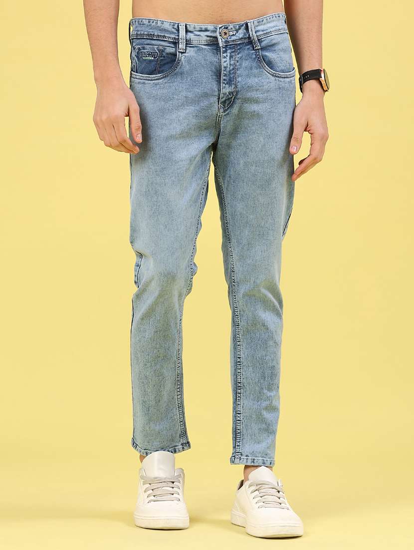 men washed mid rise ankle length slim fit jeans