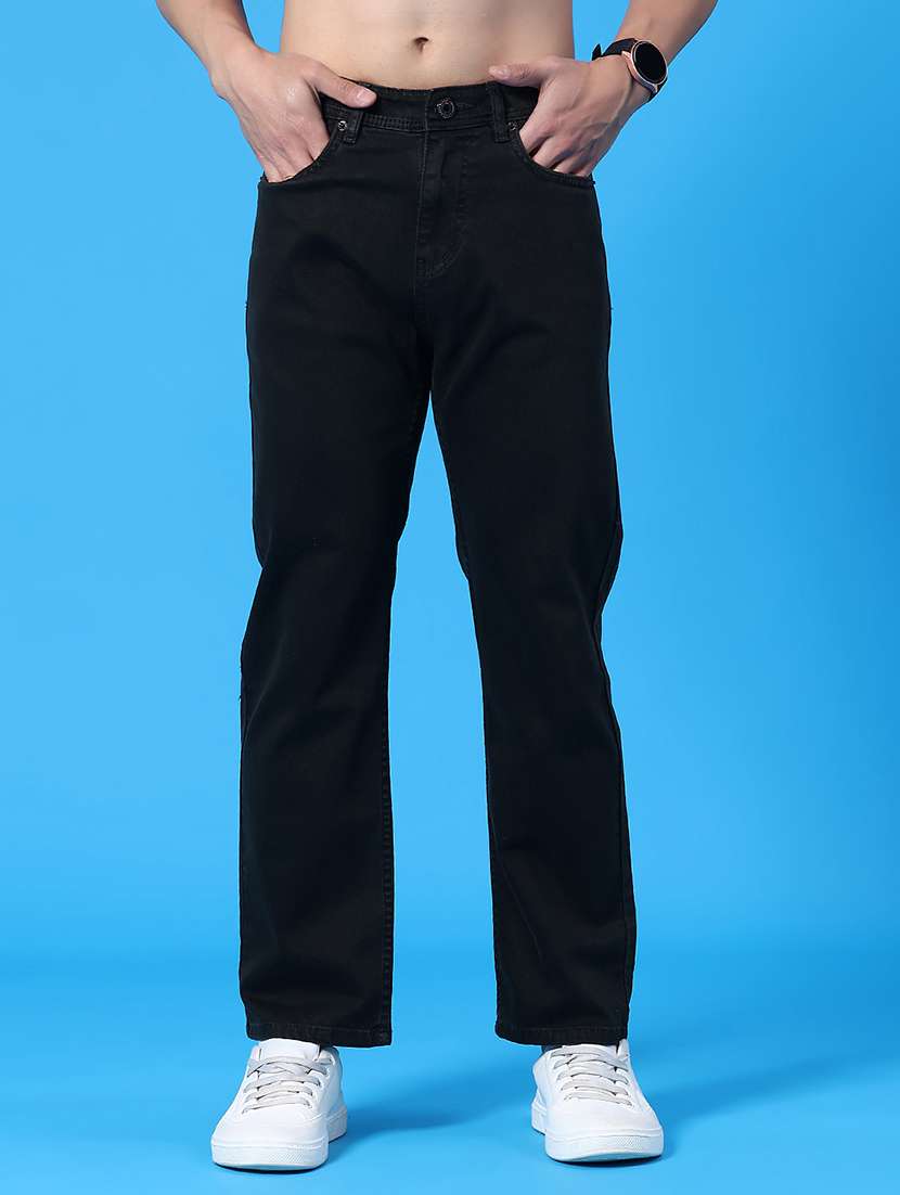 men plain mid rise full length straight jeans