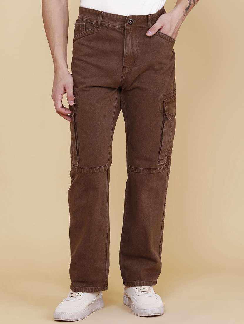 men solid mid rise regular fit cargo 