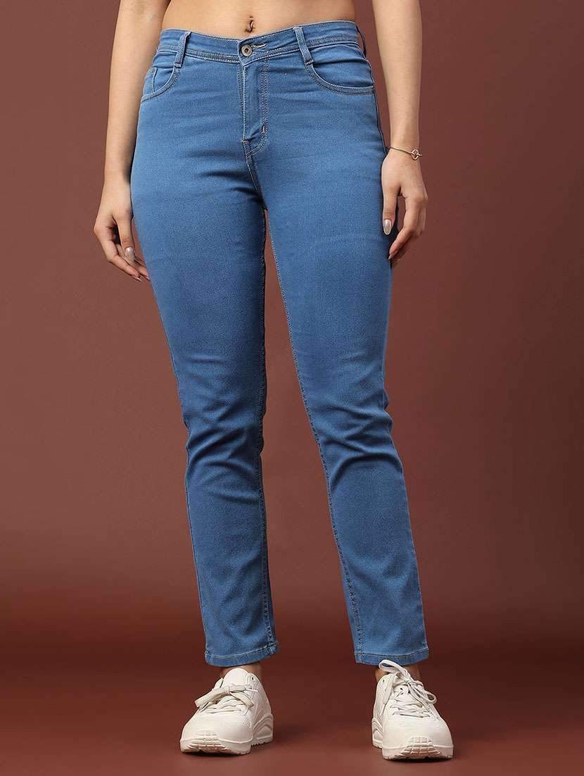 women solid mid rise slim fit jeans 