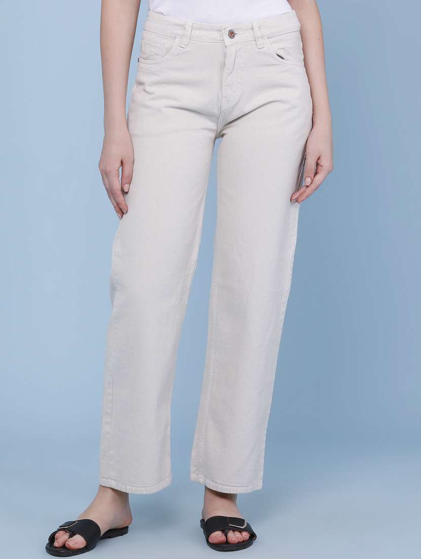 women solid mid rise straight fit jeans
