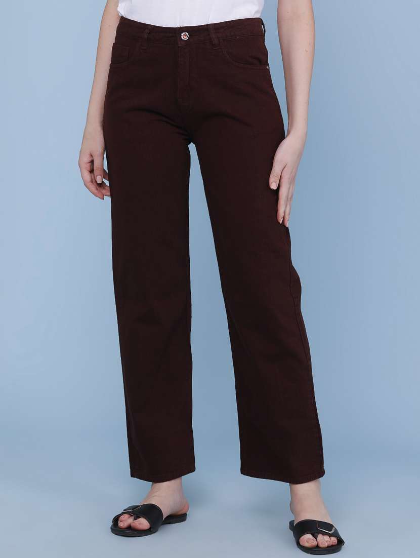 women solid mid rise straight fit jeans