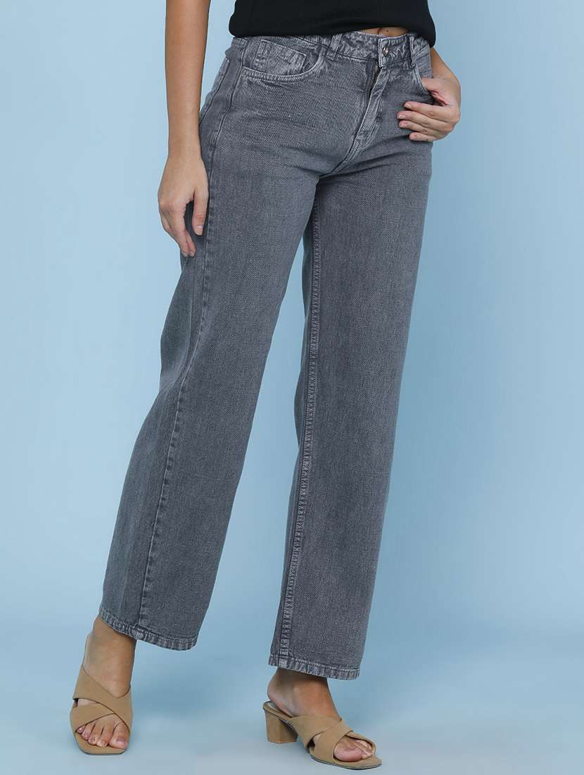 women plain high rise straight fit jeans - 22339917 -  Standard Image - 3