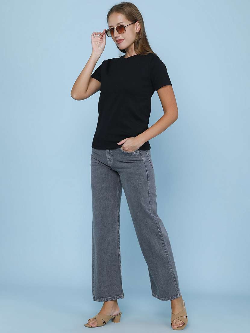women plain high rise straight fit jeans - 22339917 -  Standard Image - 5