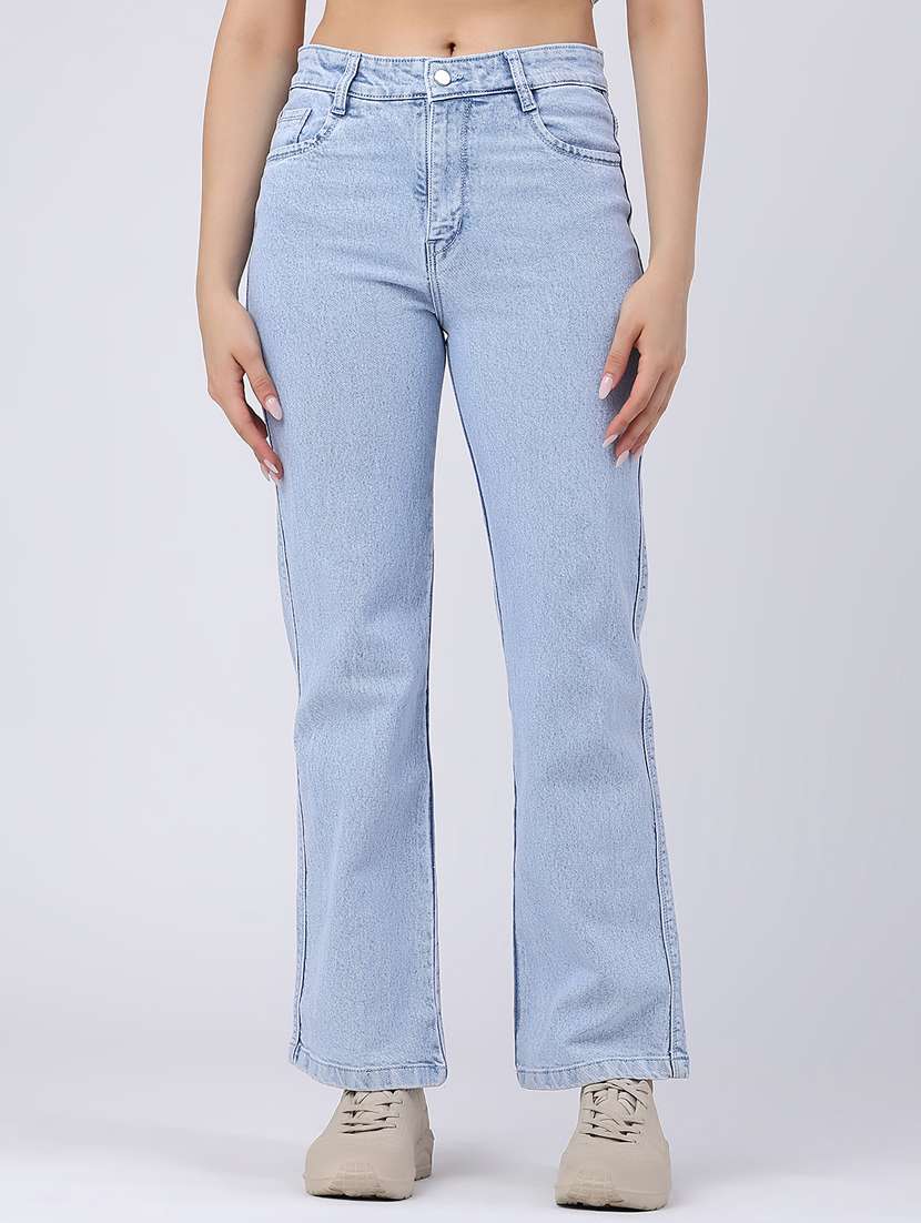 women solid high rise straight jeans