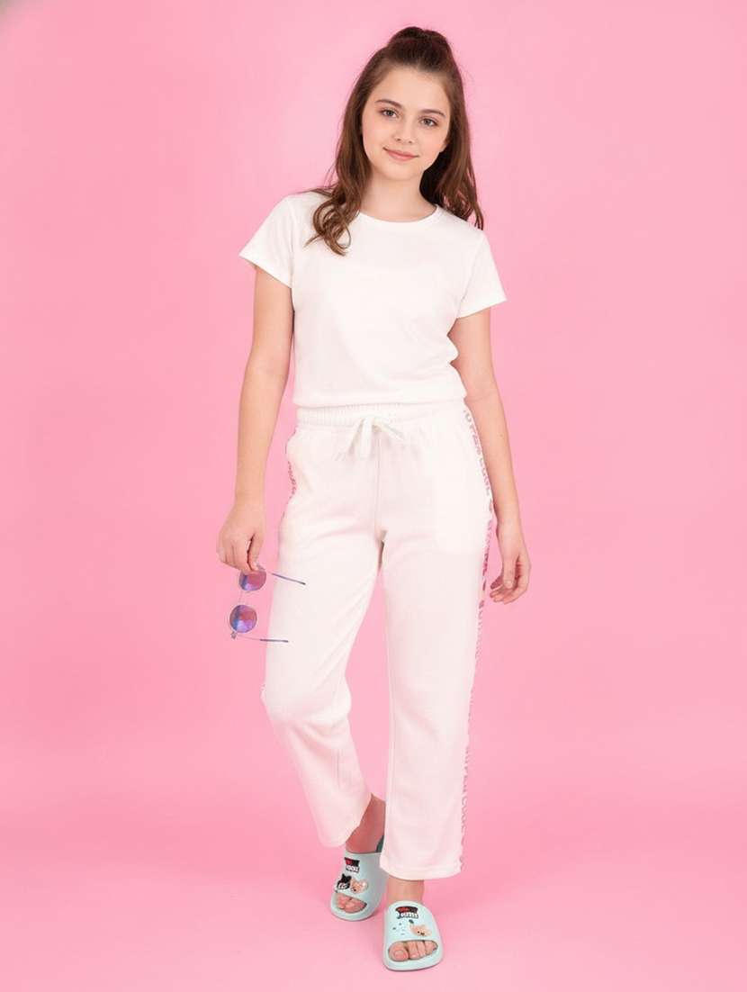 girls typographic mid rise regular fit track pant