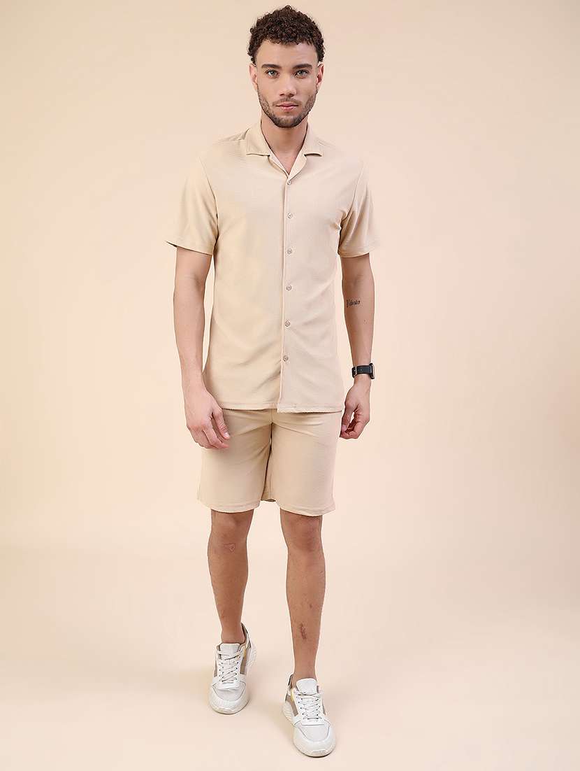 Men Self Design Short Sleeve Shorts & Shirt Co-ord Set - 22340102 -  Standard Image - 3