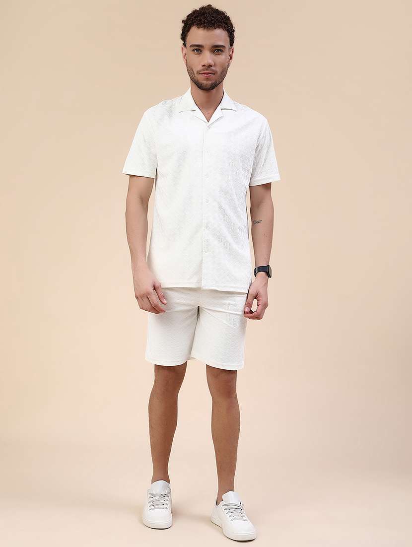 Men Self Design Short Sleeve Shorts & Shirt Co-ord Set - 22340104 -  Standard Image - 3