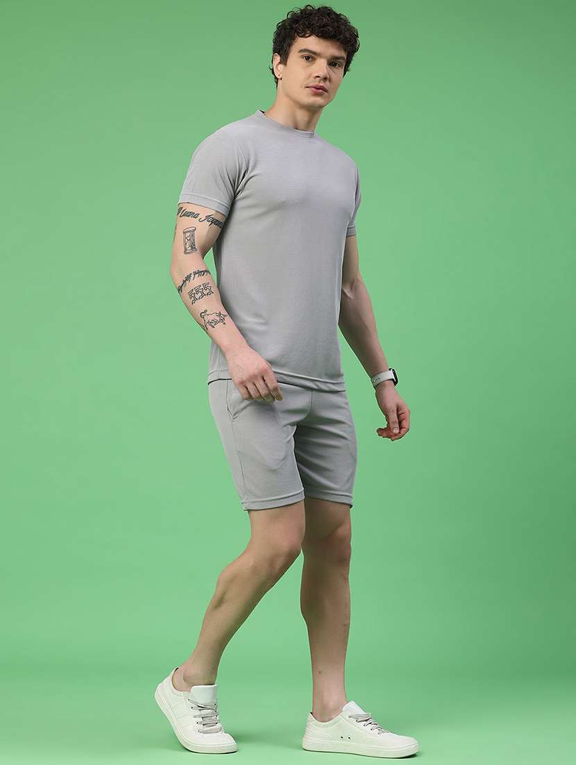 Men Self Design Short Sleeve Shorts & T-shirt Co-ord Set - 22340109 -  Standard Image - 3