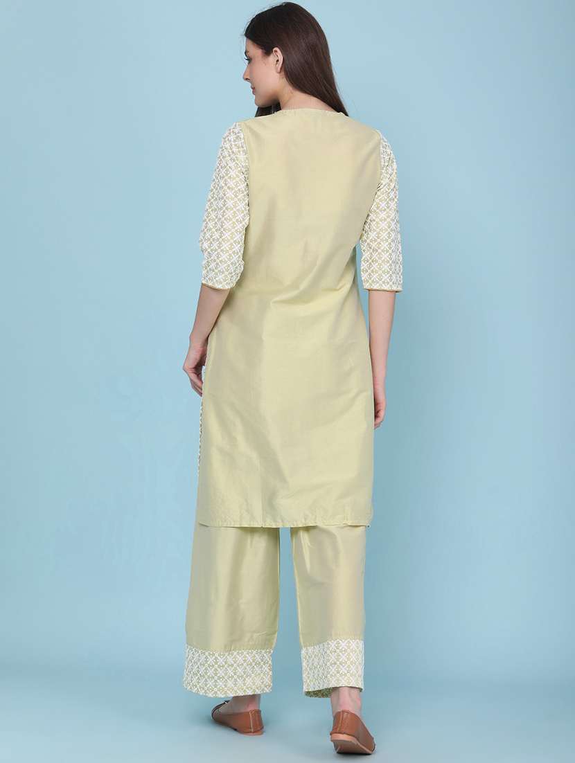 Women Embroidered Three Quarter Sleeves Kurta Palazzo Set - 22340125 -  Standard Image - 3