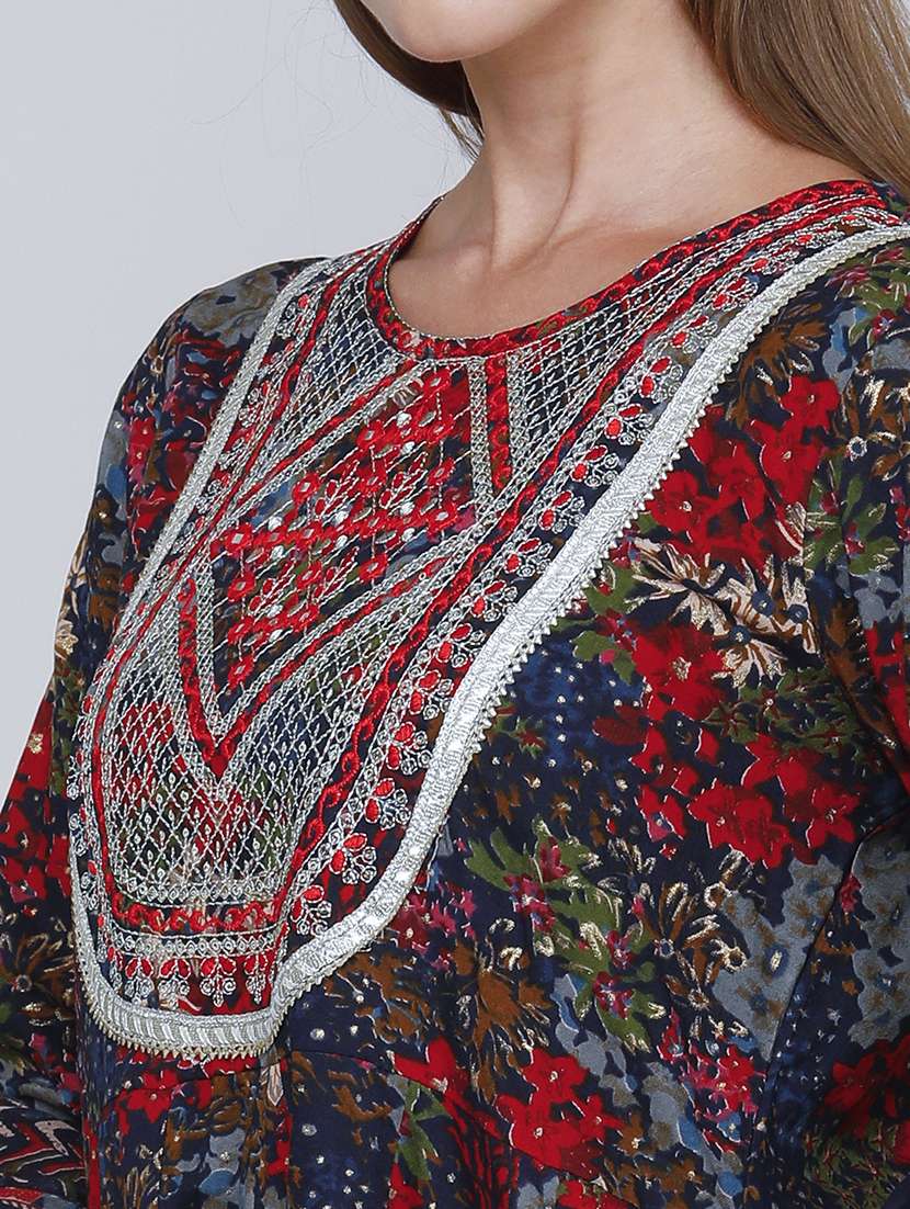Women Printed Three Quarter Sleeve Kurta Sharara With Dupatta Set - 22340133 -  Standard Image - 5
