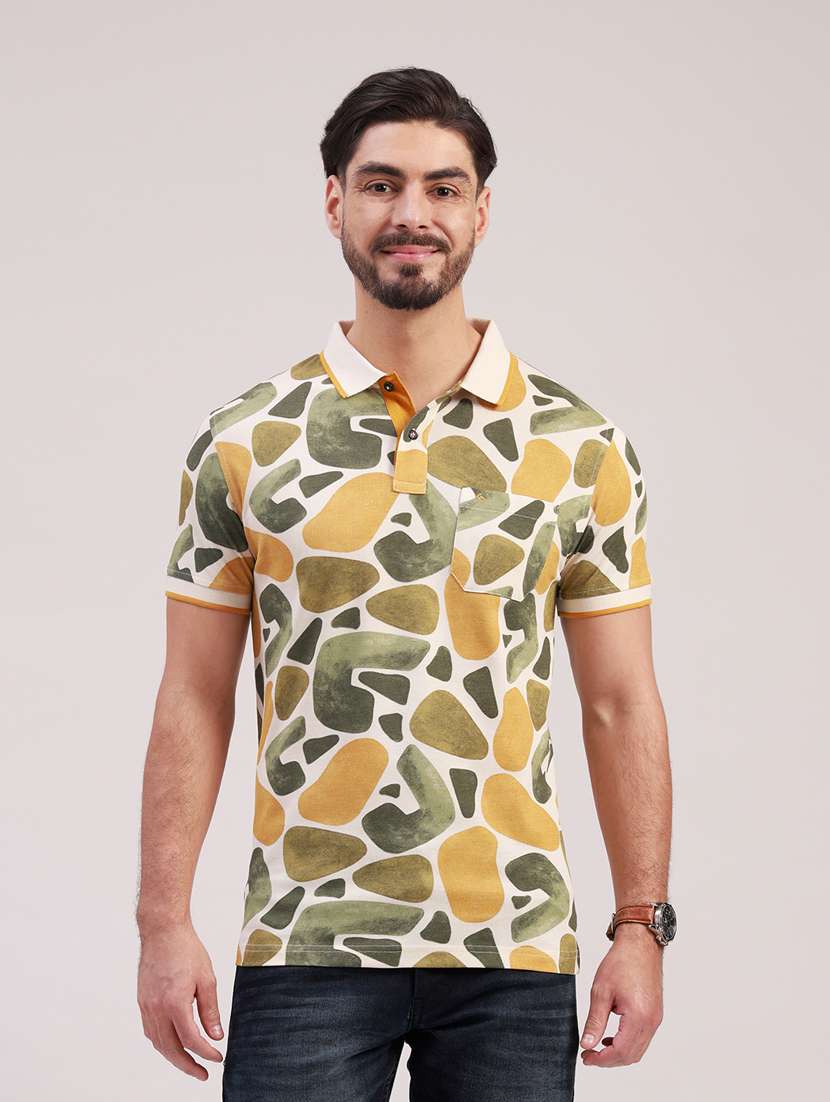 men printed short sleeve slim fit polo t-shirt