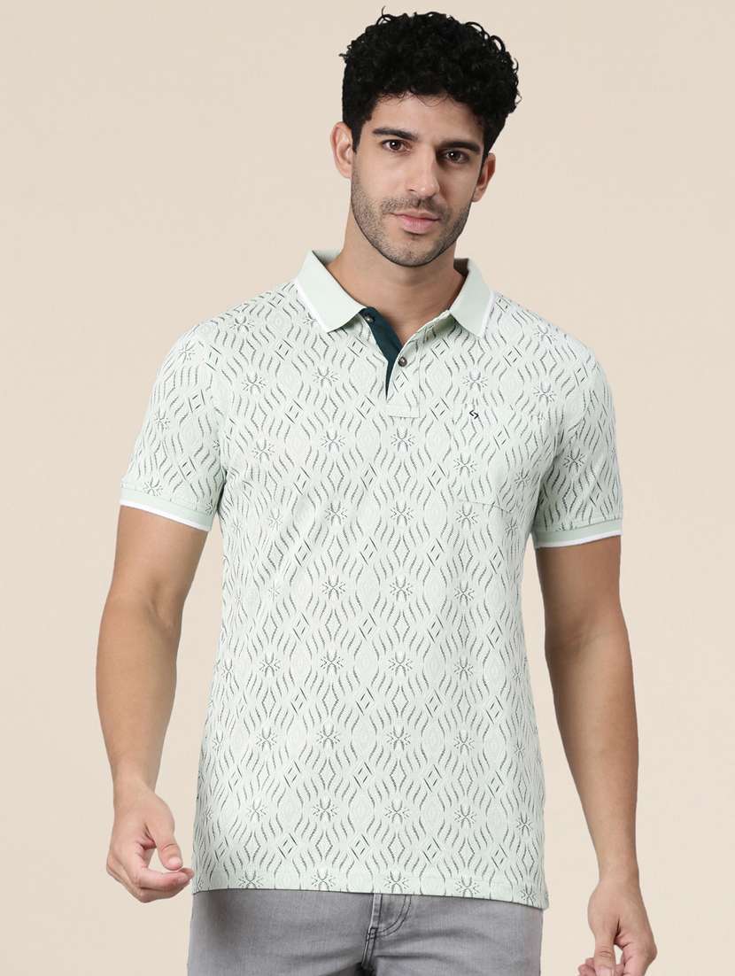 men printed short sleeve slim fit polo t-shirt