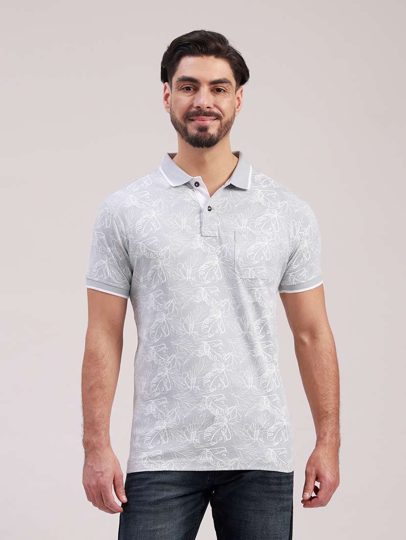 men printed short sleeve slim fit polo t-shirt
