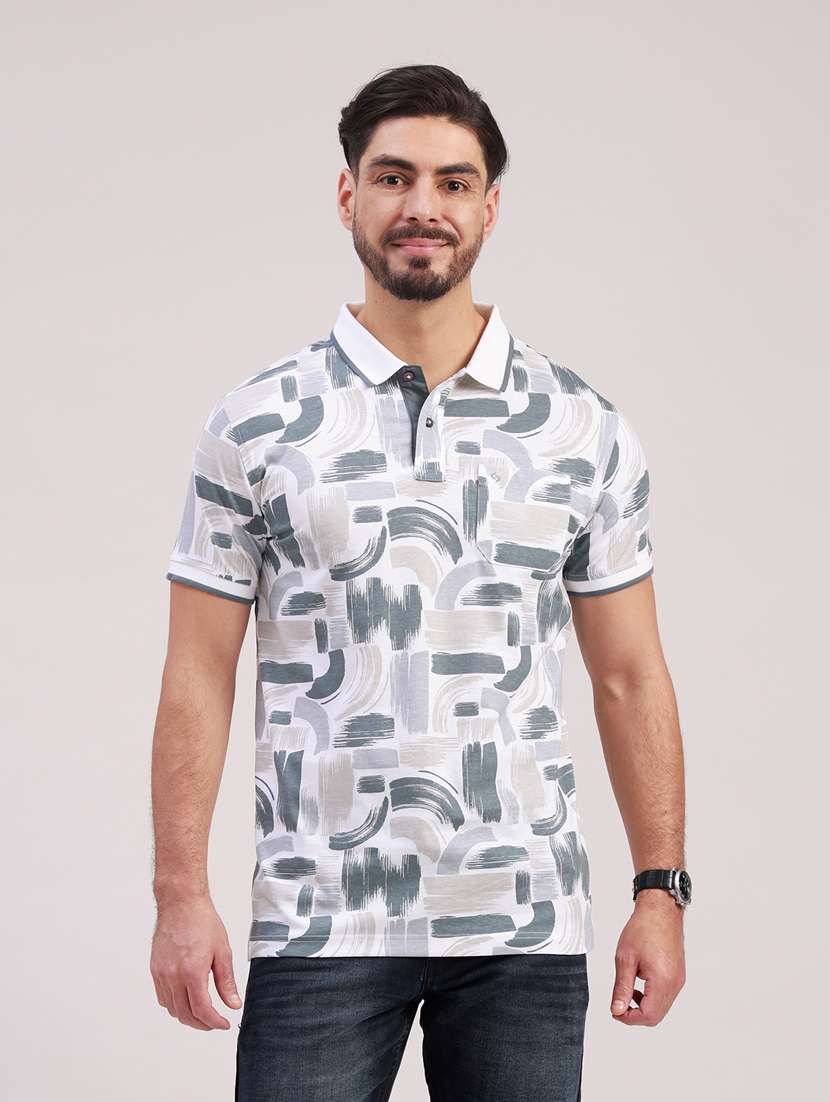men printed short sleeve slim fit polo t-shirt