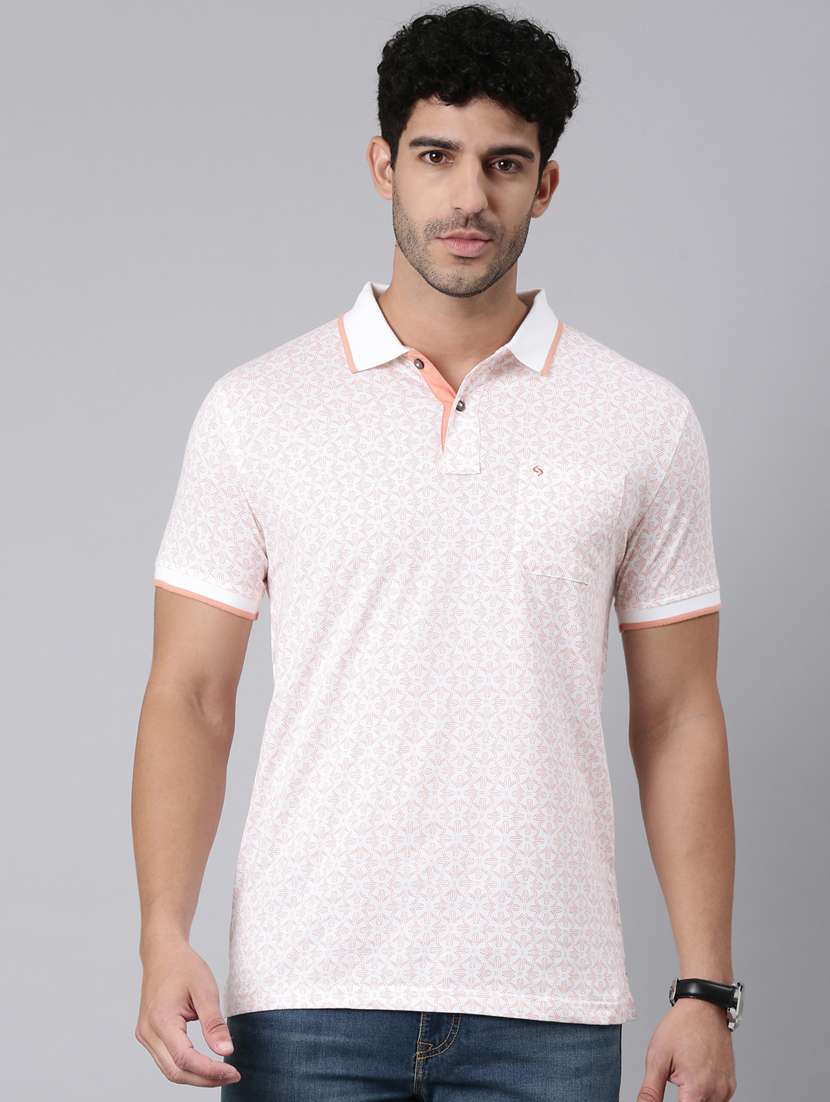 men printed short sleeve slim fit polo t-shirt