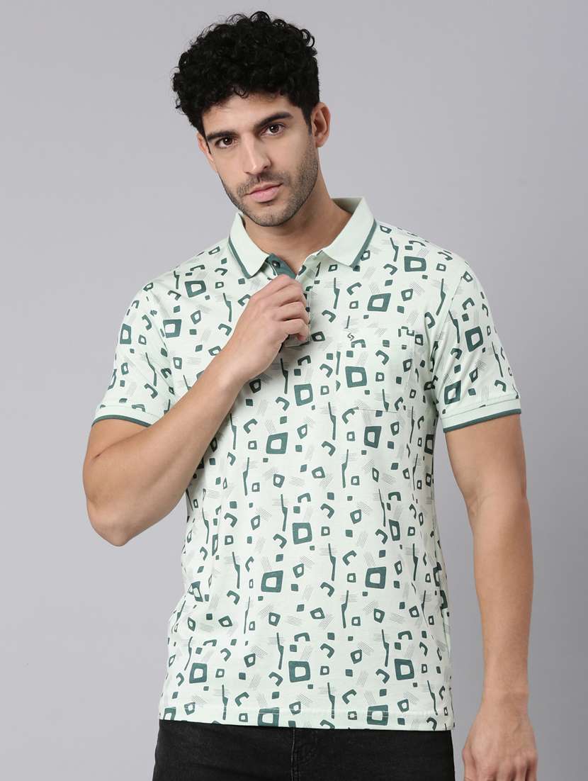 men printed short sleeve slim fit polo t-shirt