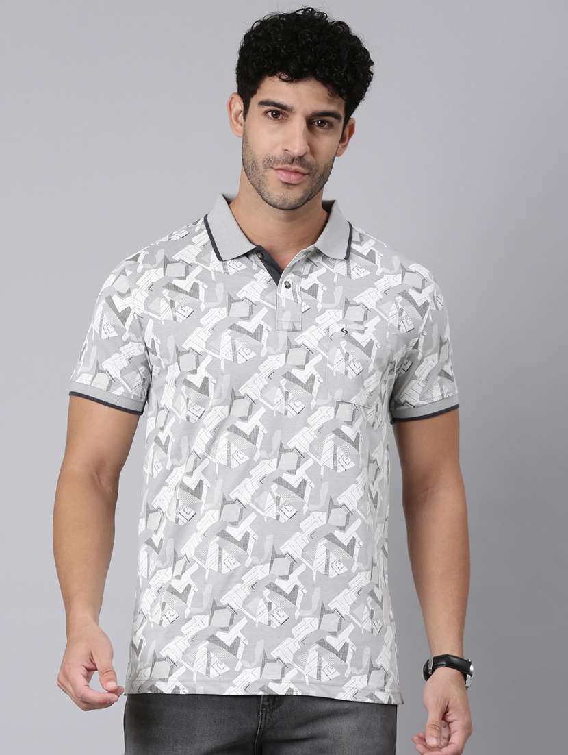men printed short sleeve slim fit polo t-shirt
