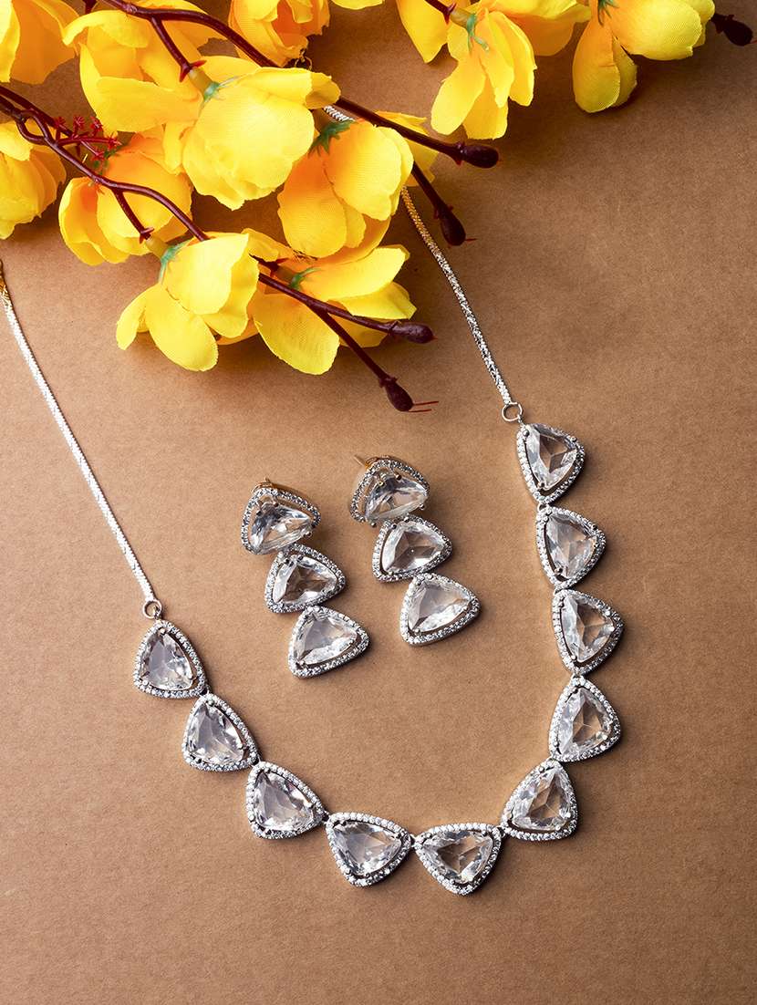 women cz stone ad necklace and earring set