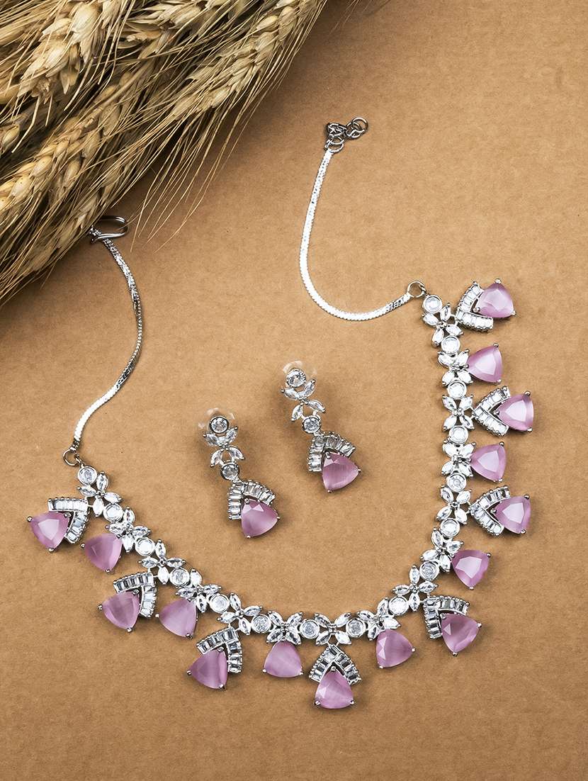 women cz stone ad necklace and earring set