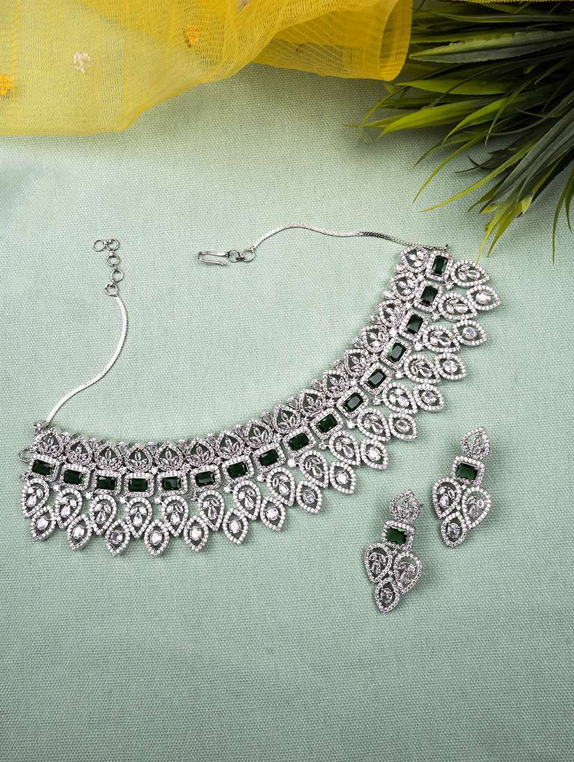 women cz stone ad necklace and earring set