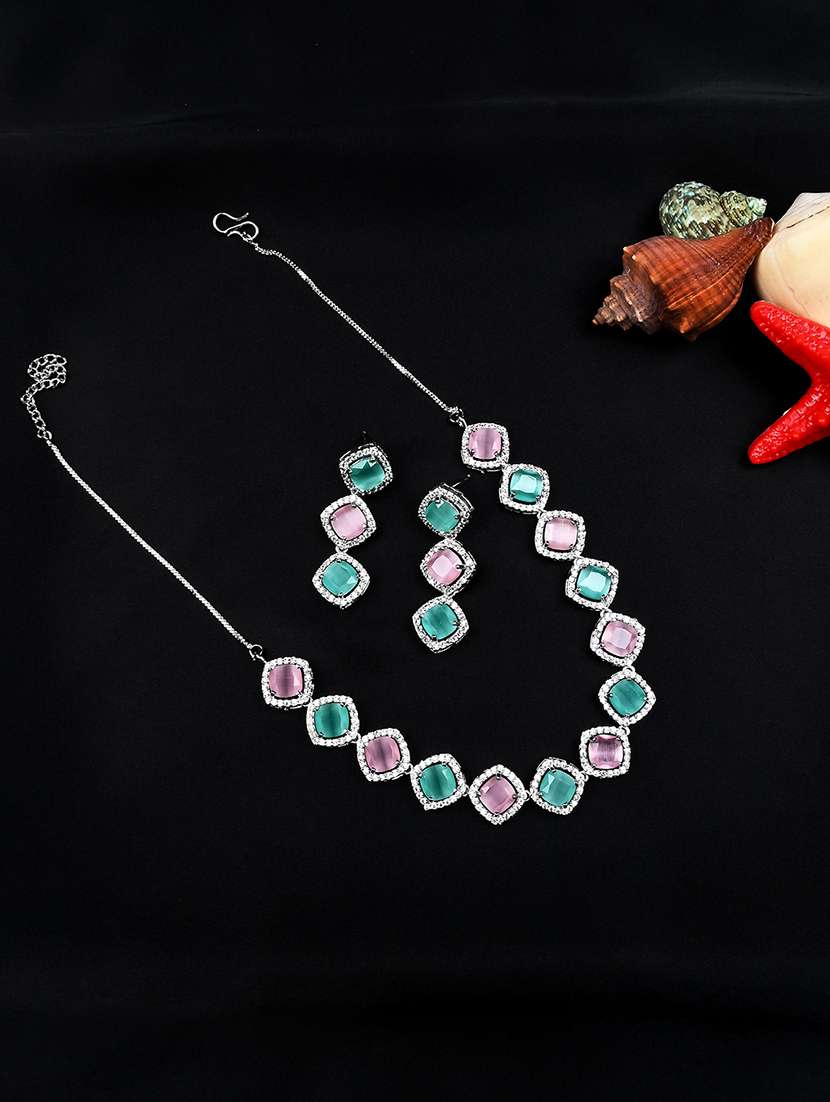 women cz stone ad necklace and earring set