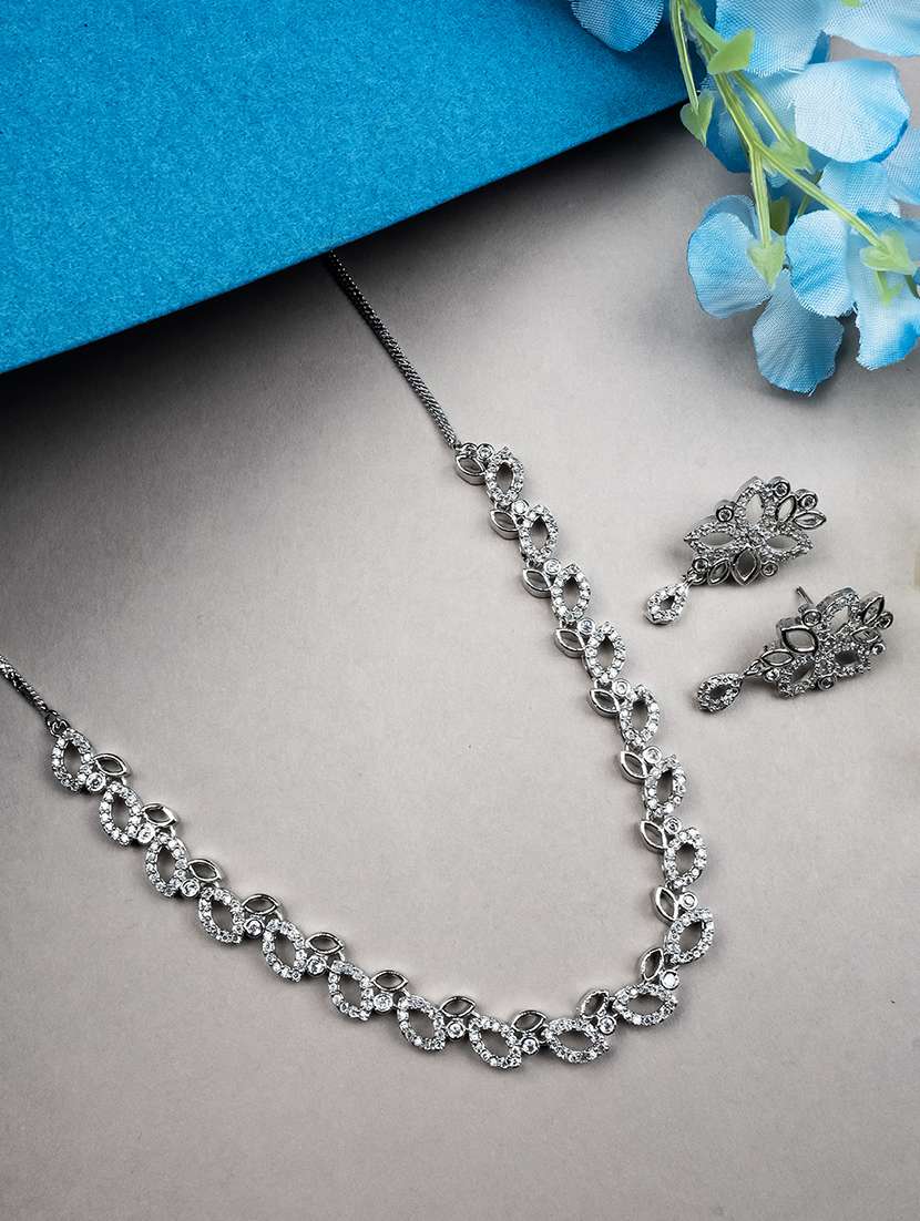 women cz stone ad necklace and earring set