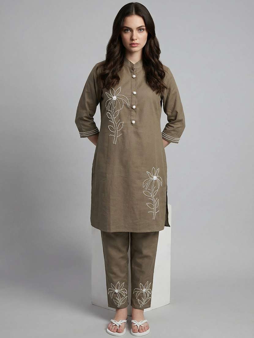 women solid with work three quarter sleeve ethnic co-ord set