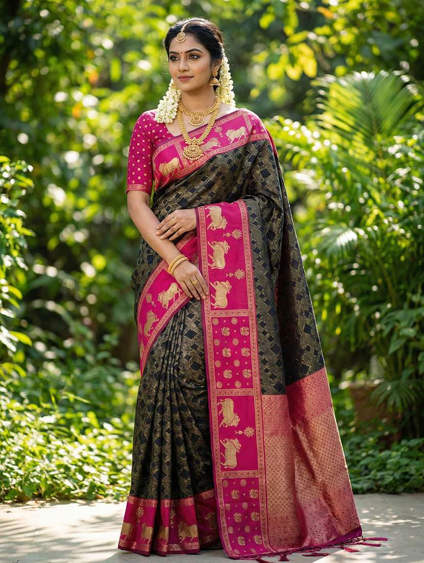 women self design kanjivaram saree with blouse
