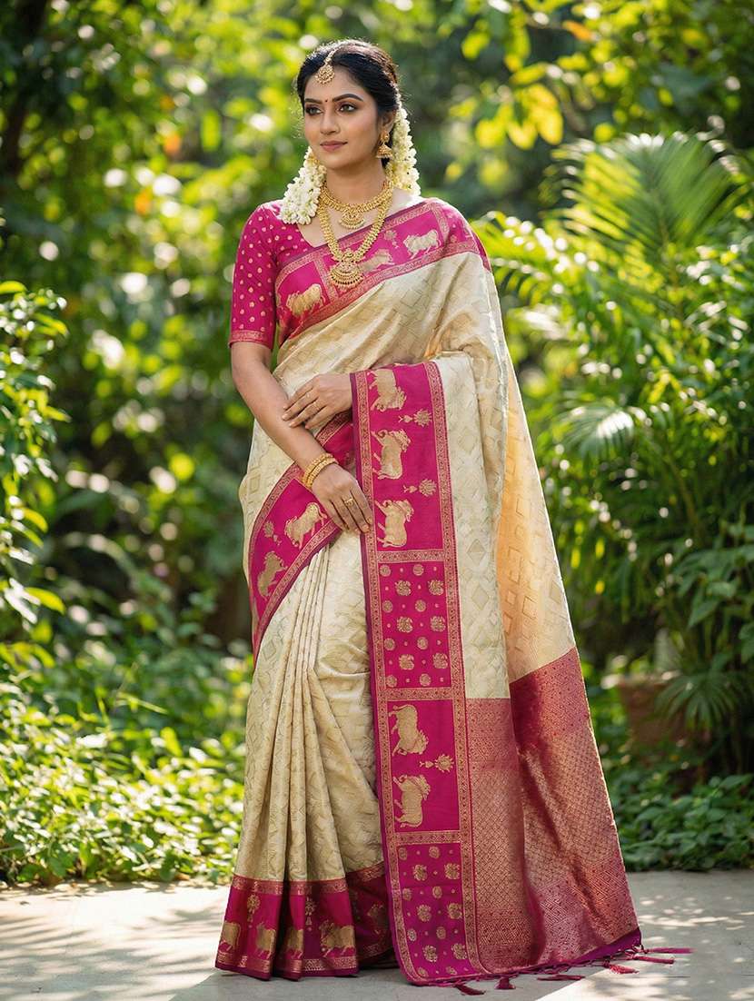 women self design kanjivaram saree with blouse