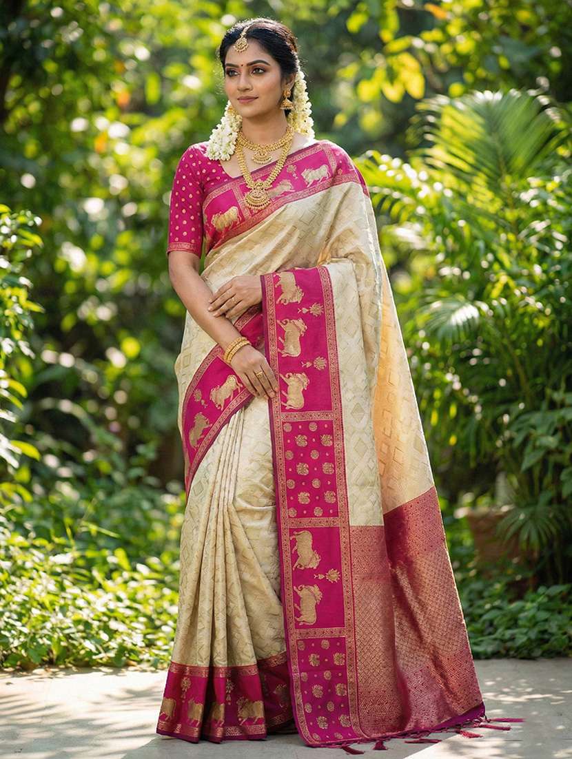 women self design kanjivaram saree with blouse