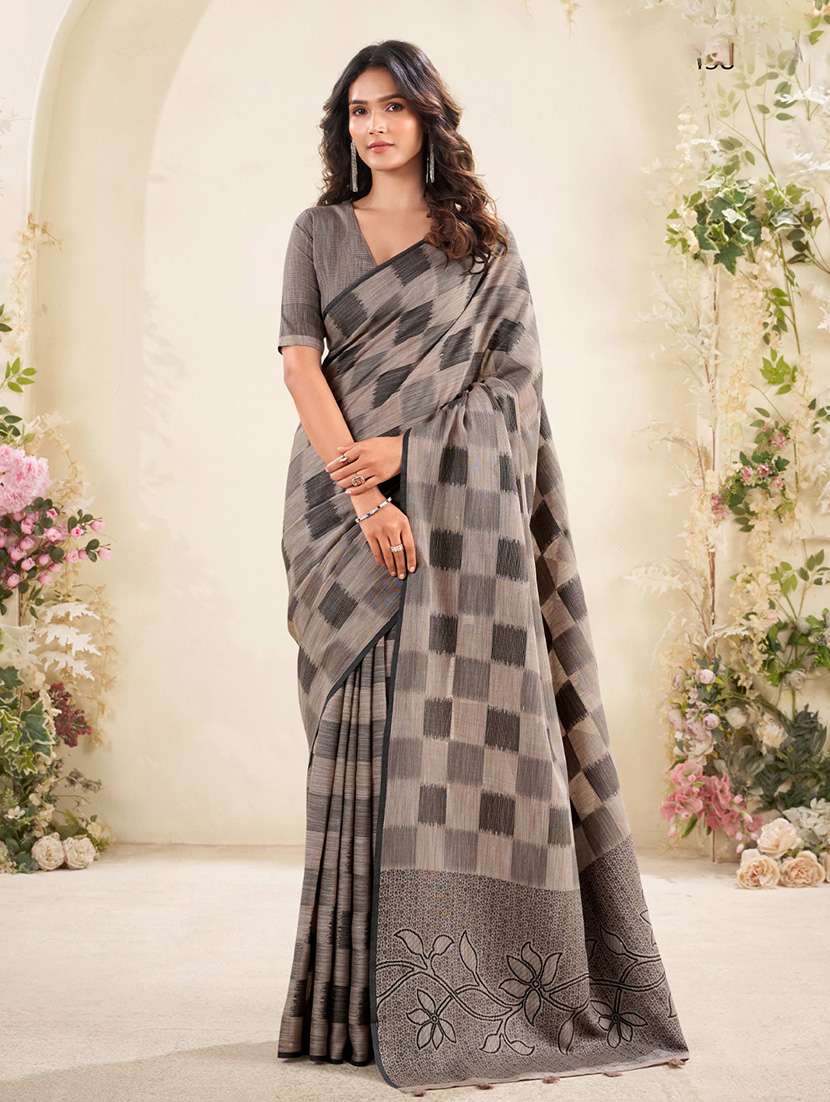 women checkered casual wear saree with blouse