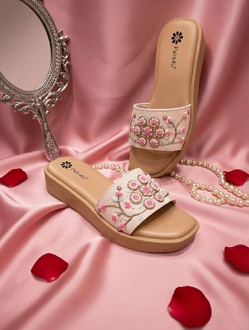 women embroidered slip on wedge