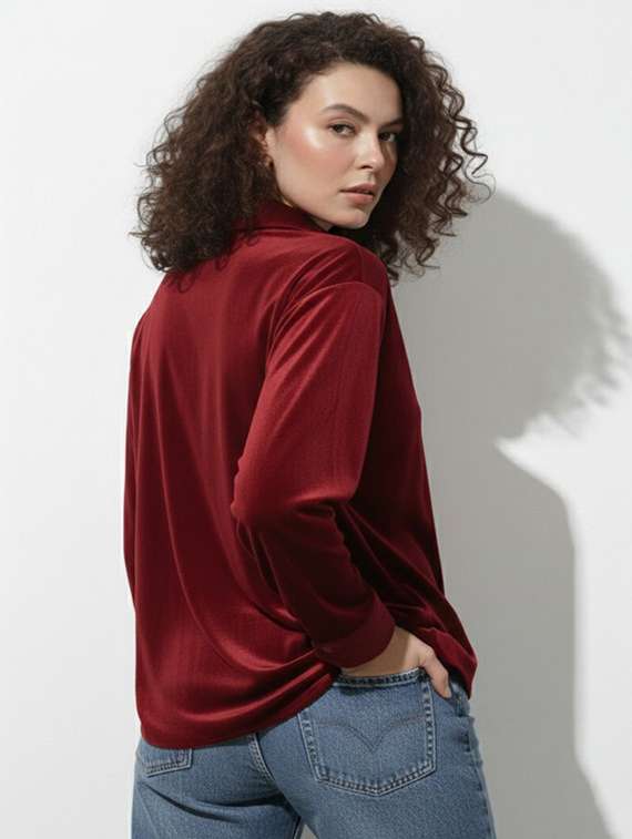 women solid collared long sleeve shirt - 22340839 -  Standard Image - 3