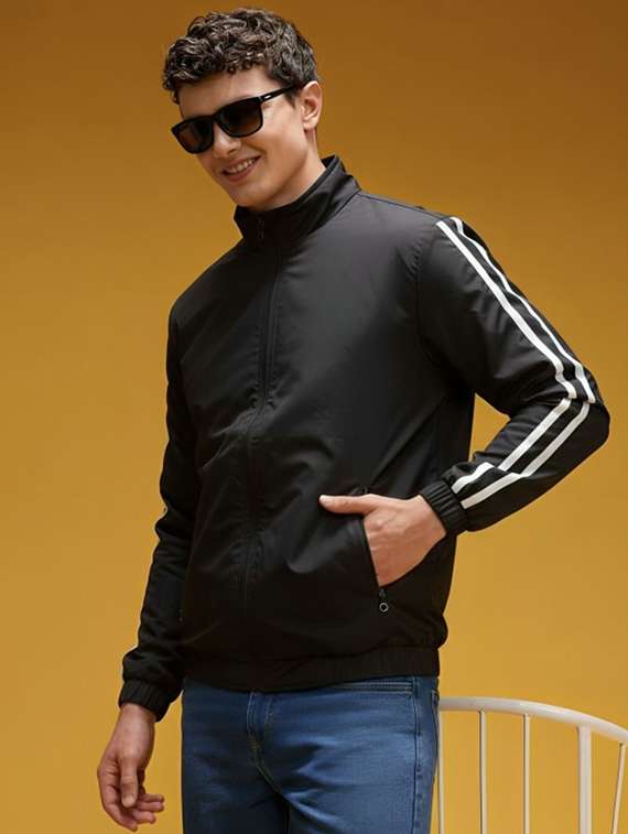 men tapered long sleeve bomber jacket