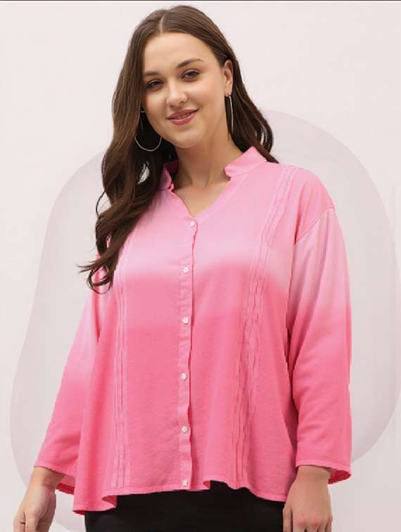 women plus size ombre collared long sleeve shirt