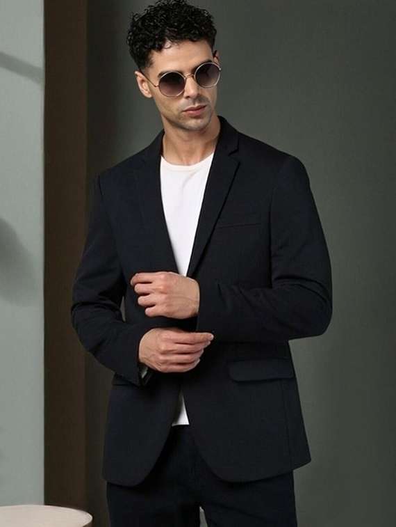 men solid long sleeve single breasted blazer