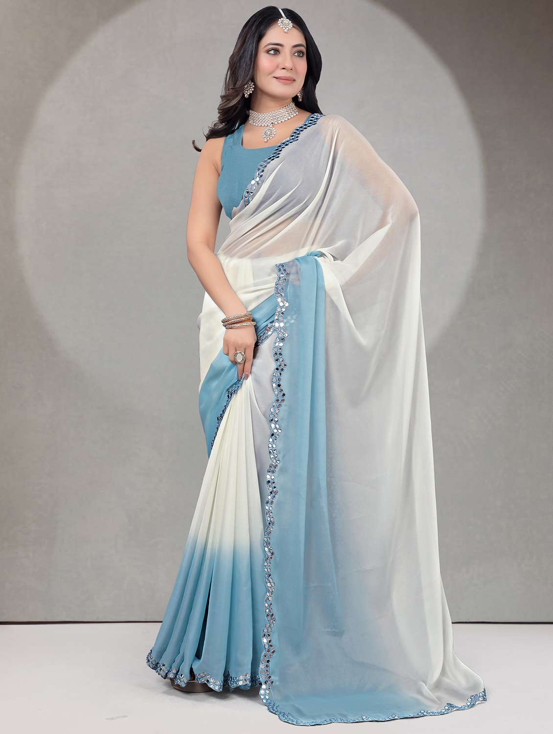 women ombre printed saree with blouse