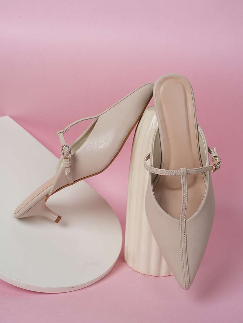 women solid slip on mules