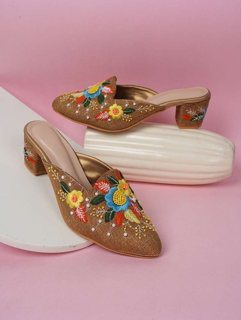 women embellished slip on mules