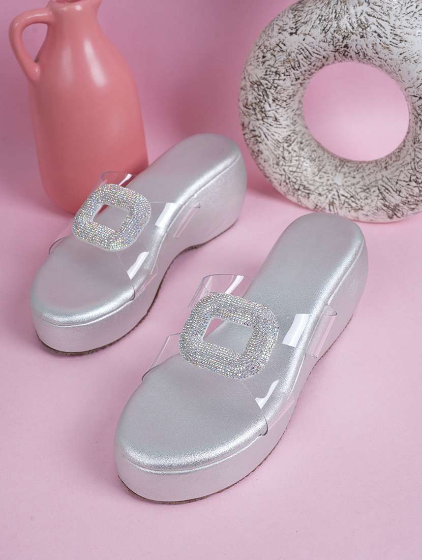 women embellished slip on  wedges