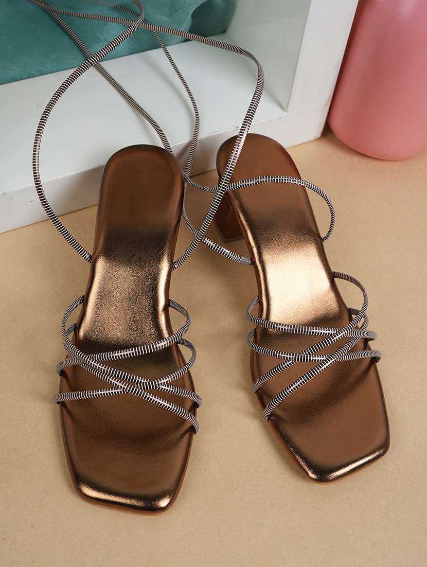 women solid lace up block heels