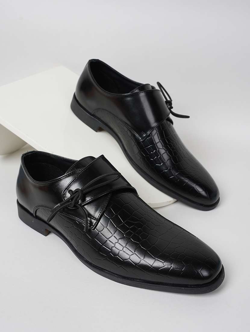 men textured lace up monk strap