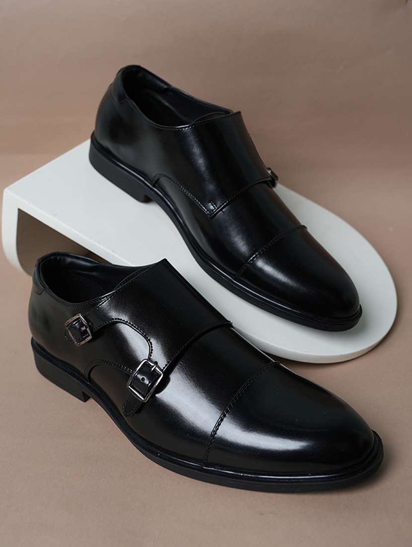 men black slip on monk strap