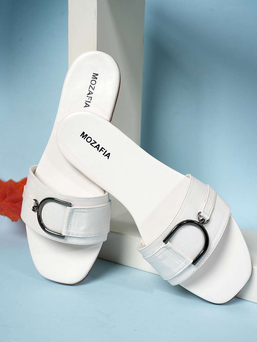 women solid slip on flat sandal