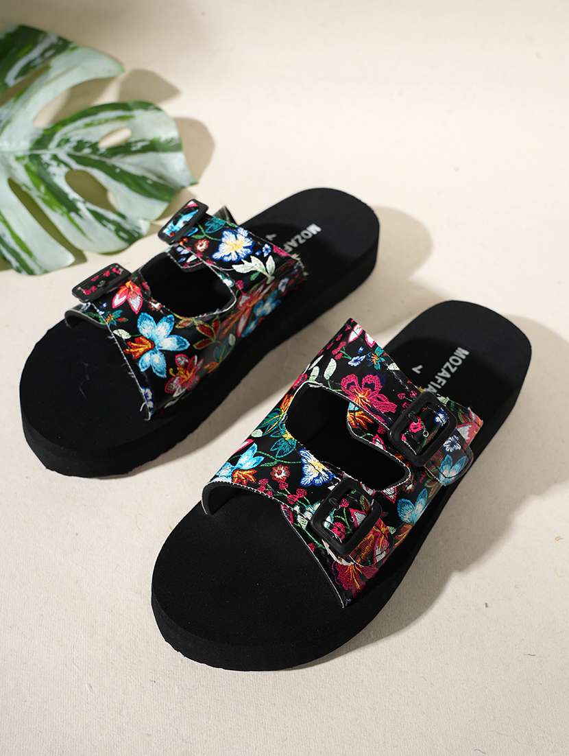 women printed slip on flat sandal