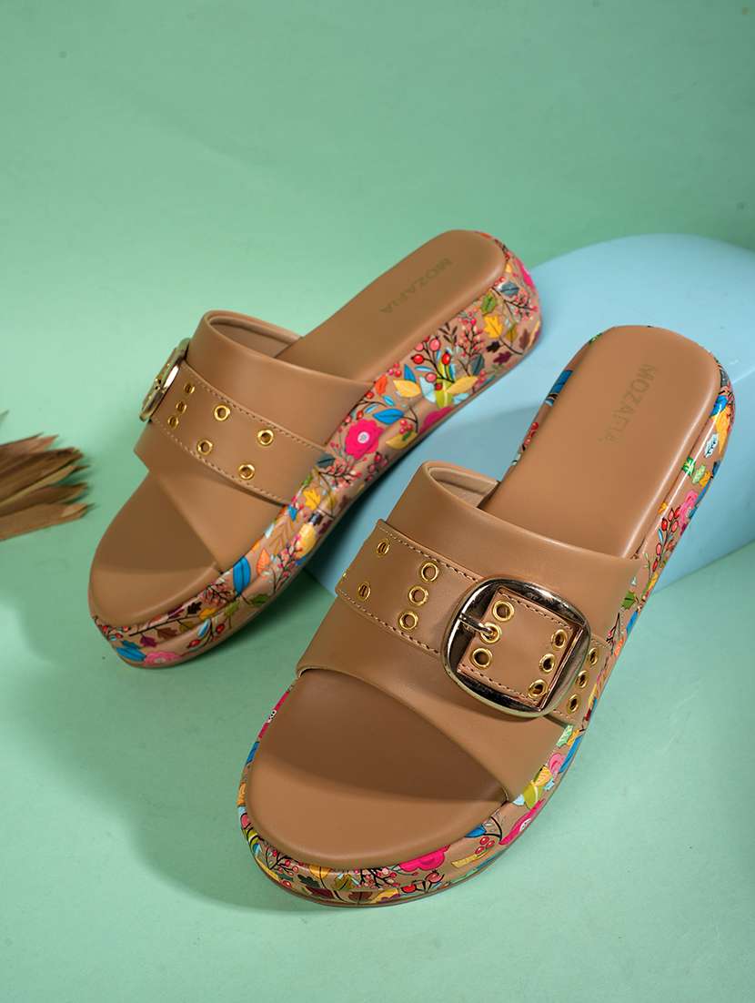 women printed slip on wedges