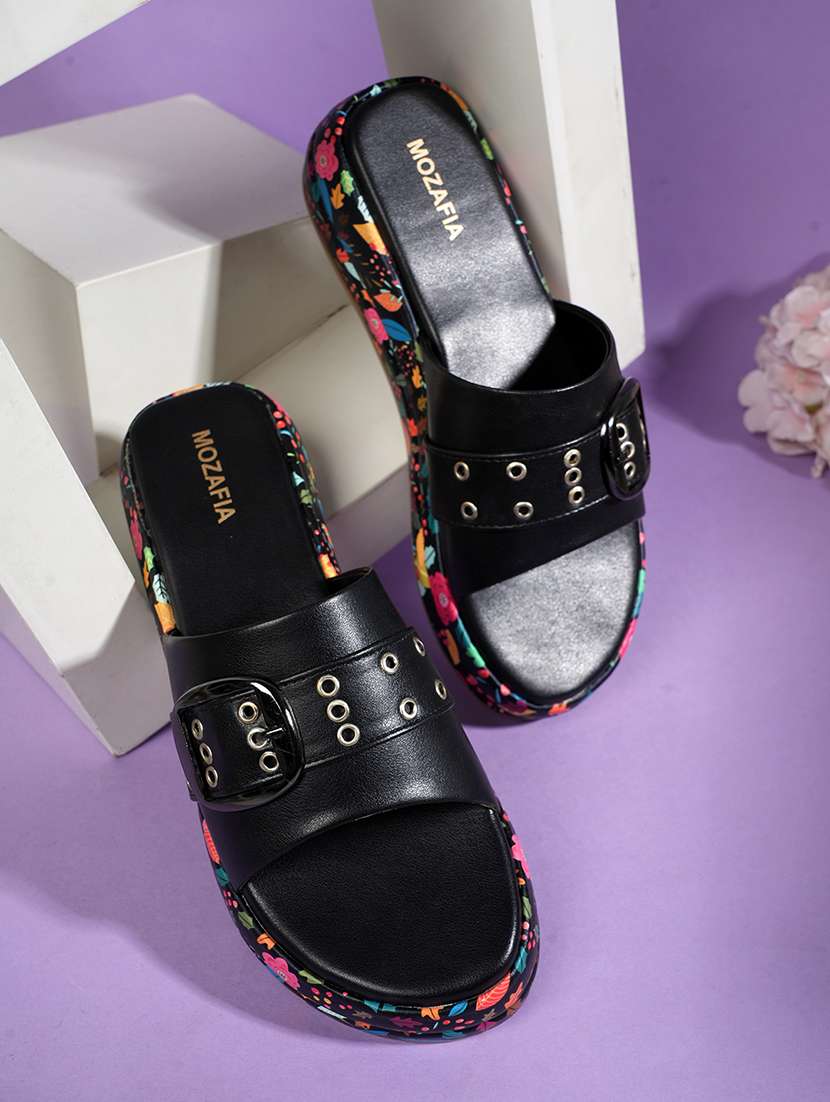 women printed slip on wedges